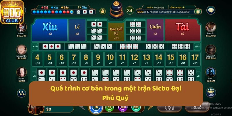 Quá trình cơ bản trong một trận Sicbo Đại Phú Quý